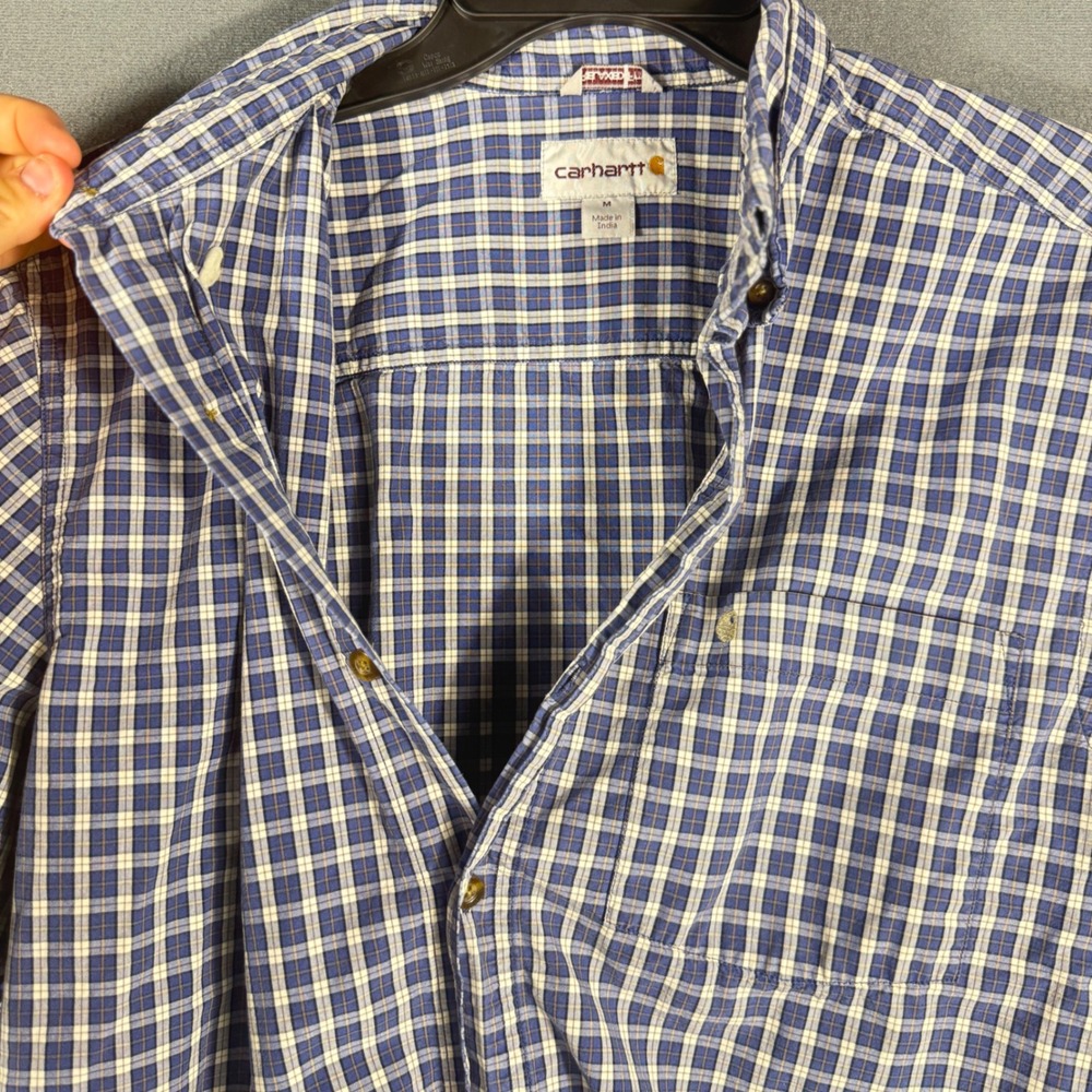Carhartt Button Down Men M Blue Plaid Relaxed Fit Short Sleeve Cotton Work Shirt - Picture 6 of 10
